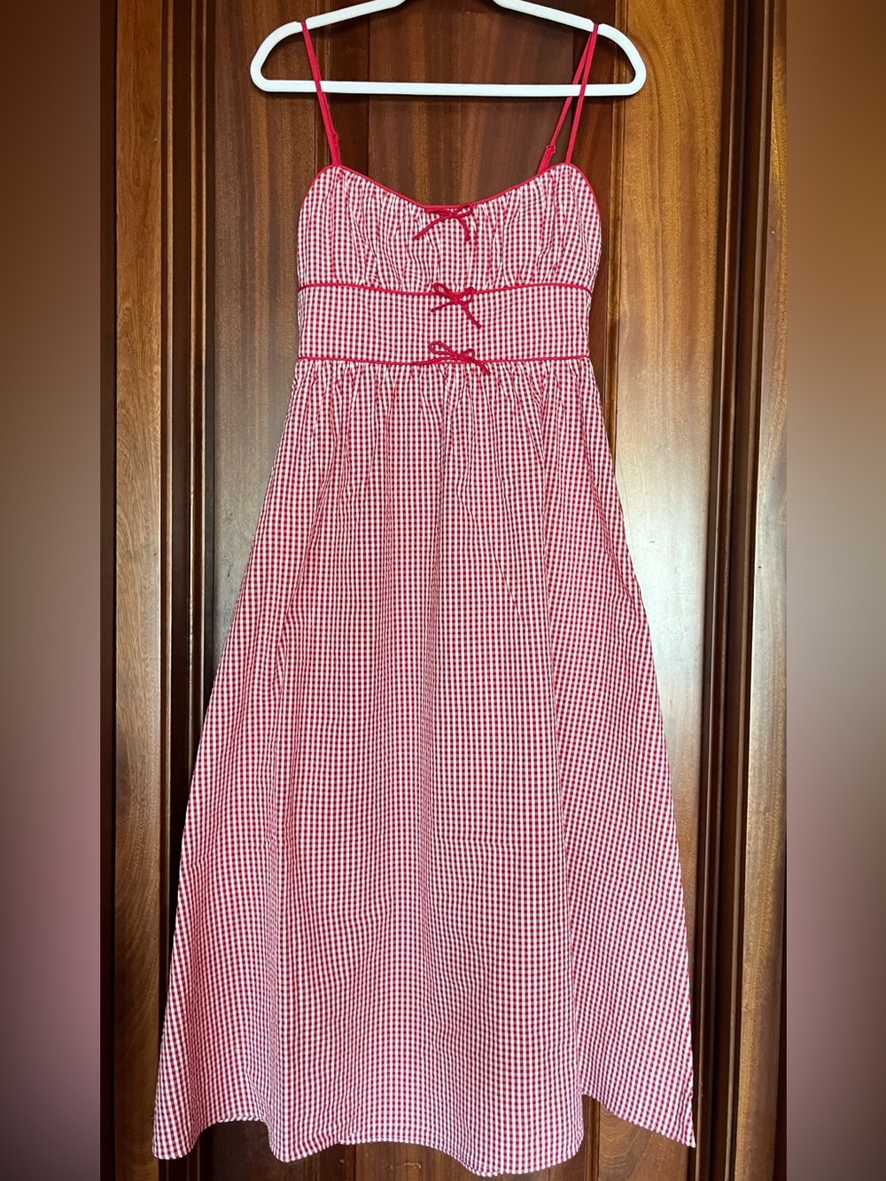 House of Harlow 1960 Red Belline Gingham Tie Midi Dress ( Doen) - Picture 6 of 8